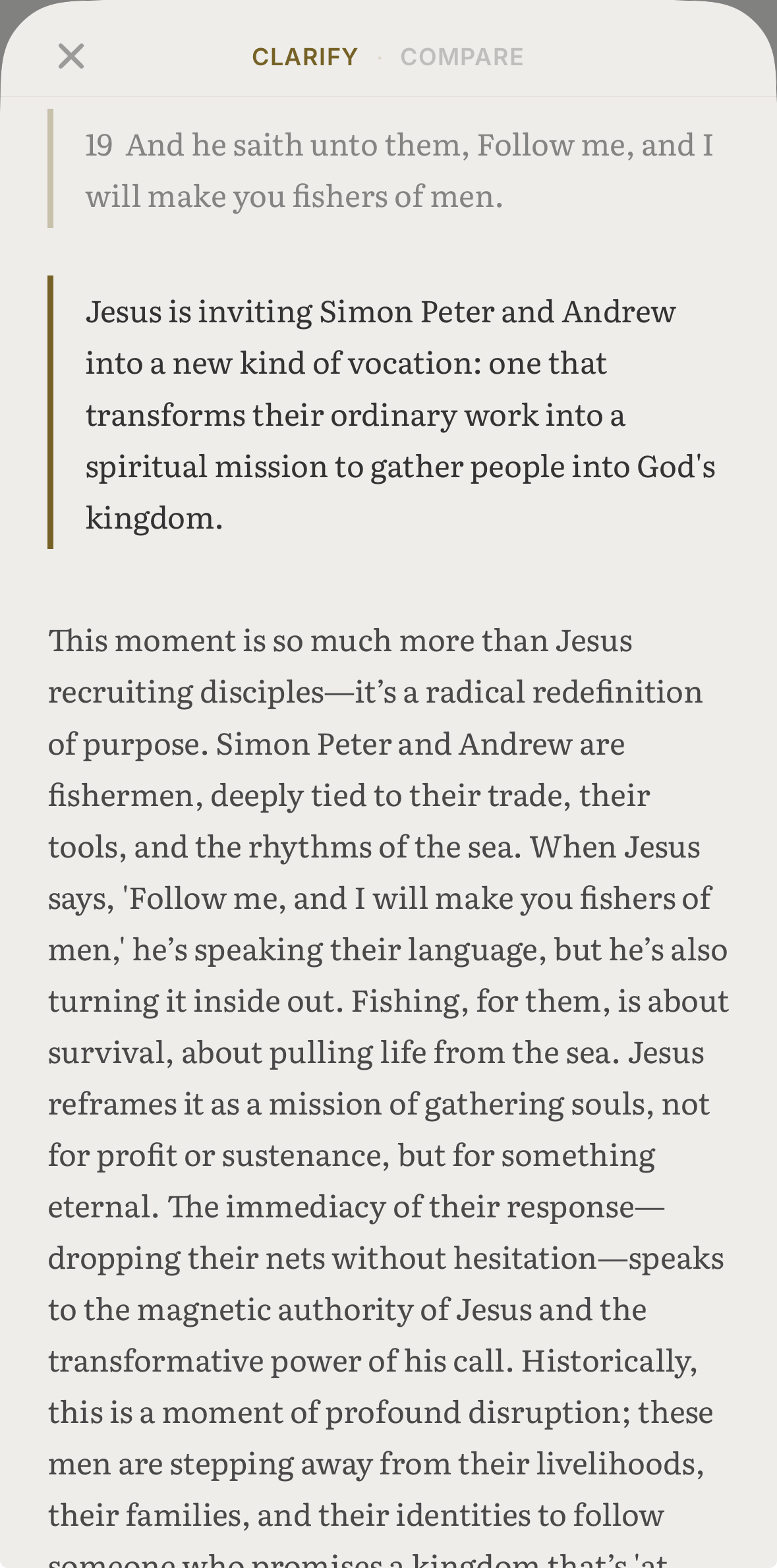 Clarify answer inline in the reader — Gospel of Matthew, 'fishers of men'